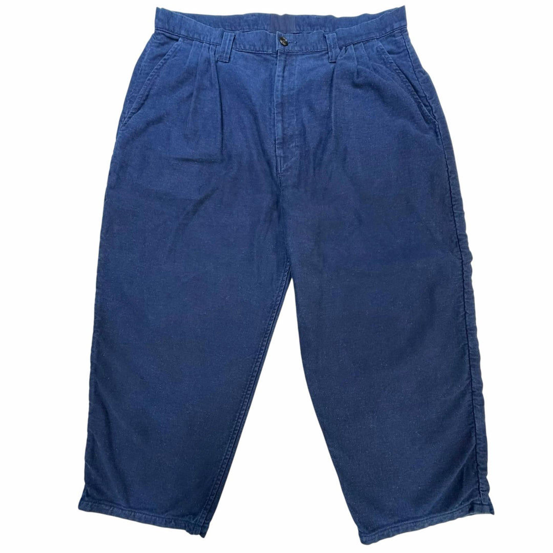 Excellent PORTER CLASSIC Pants Wide with logo patch Navy cotton mens XL