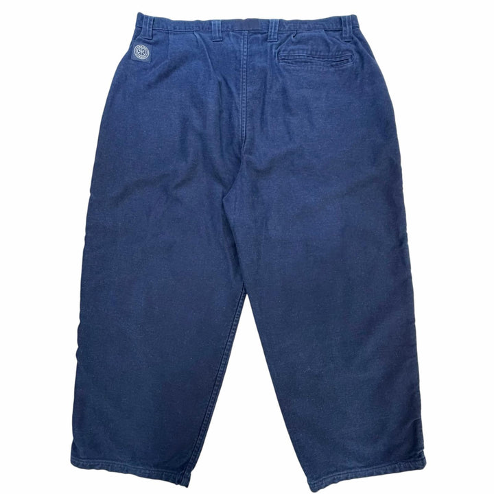 Excellent PORTER CLASSIC Pants Wide with logo patch Navy cotton mens XL