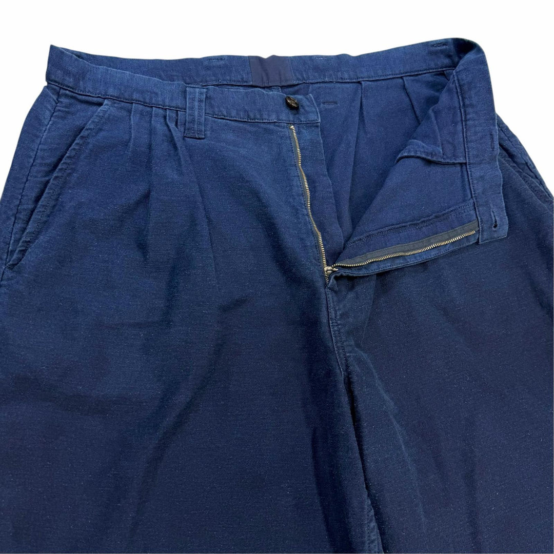 Excellent PORTER CLASSIC Pants Wide with logo patch Navy cotton mens XL