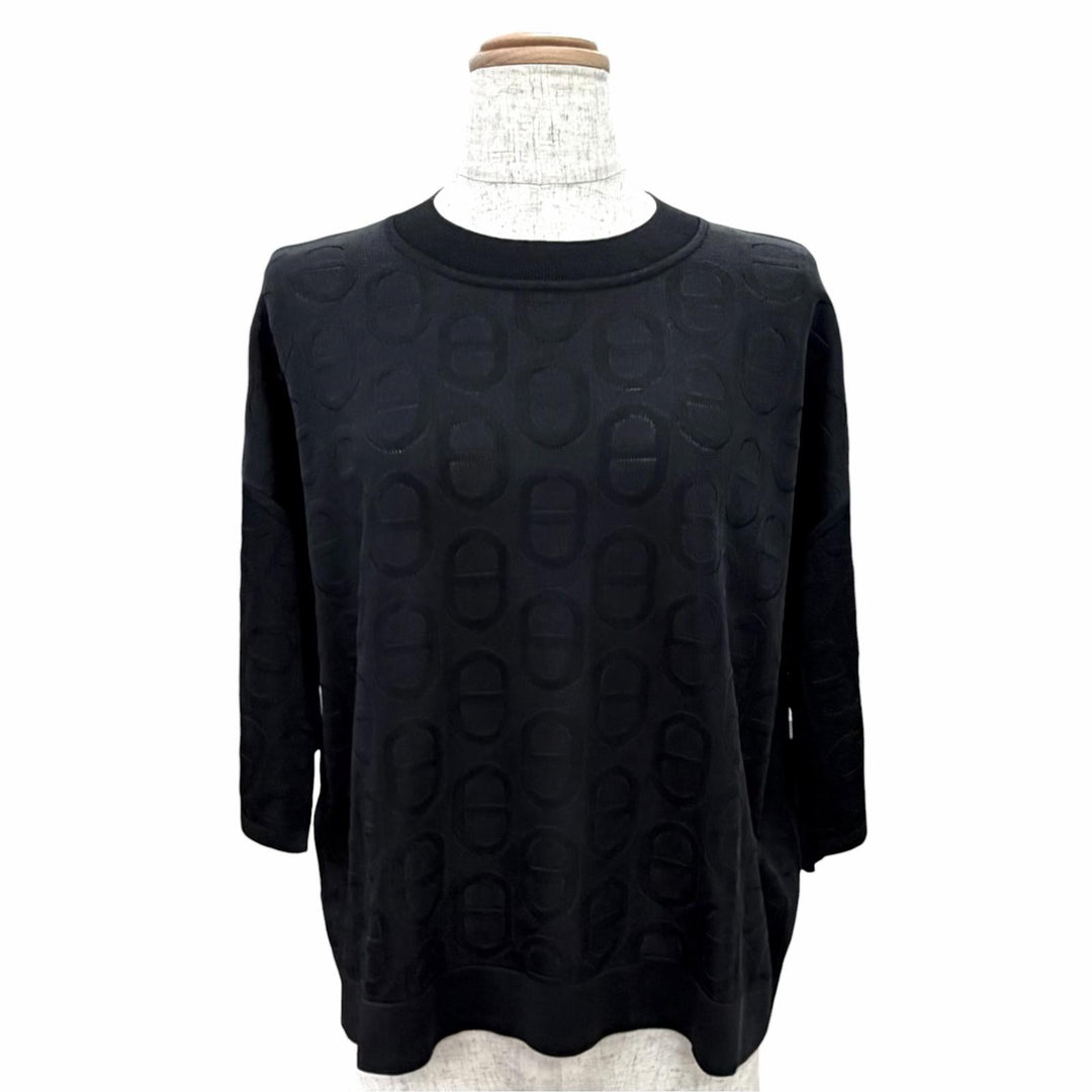 Excellent HERMES Short sleeve knit Chaine d'Ancre design, black silk IT 40