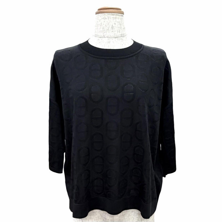 Excellent HERMES Short sleeve knit Chaine d'Ancre design, black silk IT 40