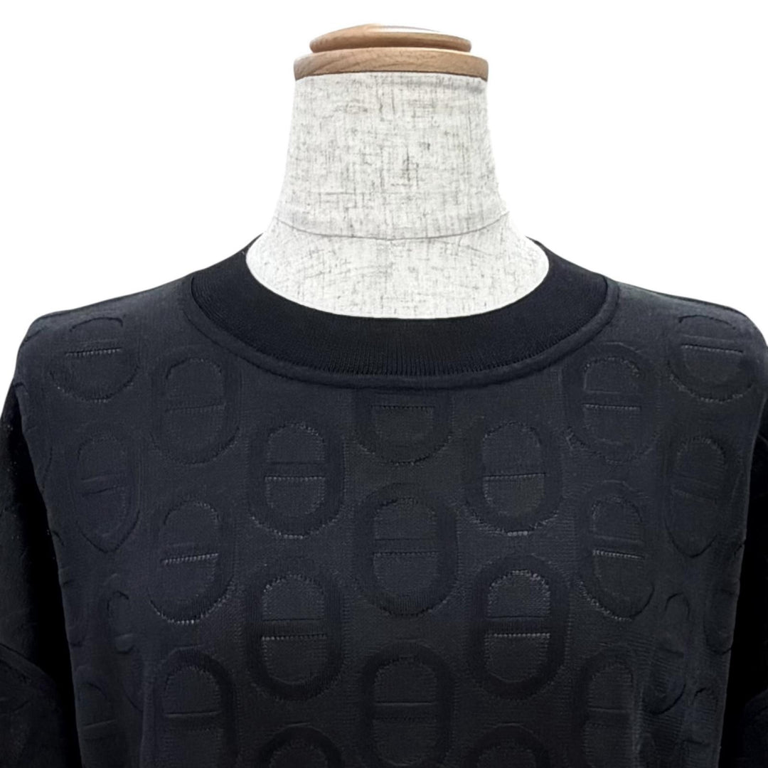 Excellent HERMES Short sleeve knit Chaine d'Ancre design, black silk IT 40