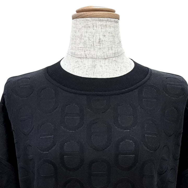 Excellent HERMES Short sleeve knit Chaine d'Ancre design, black silk IT 40