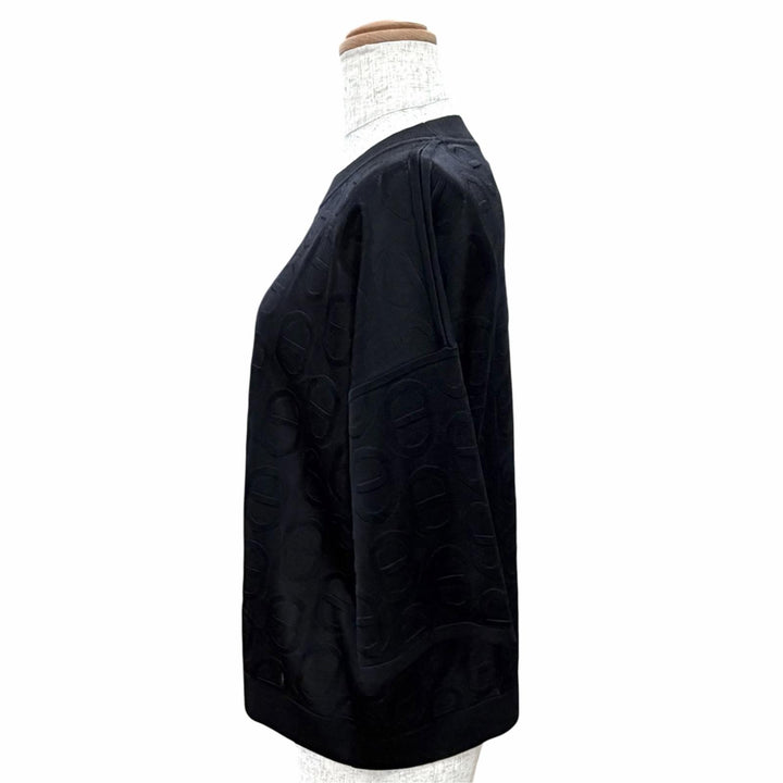 Excellent HERMES Short sleeve knit Chaine d'Ancre design, black silk IT 40