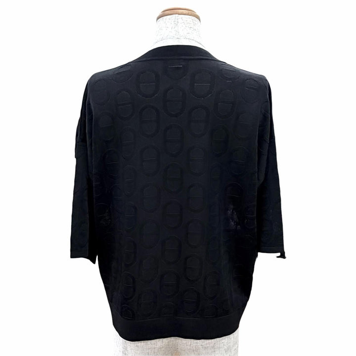 Excellent HERMES Short sleeve knit Chaine d'Ancre design, black silk IT 40