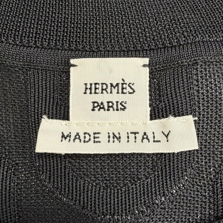 Excellent HERMES Short sleeve knit Chaine d'Ancre design, black silk IT 40
