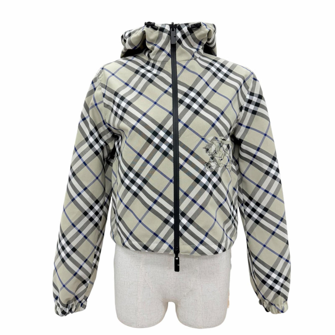 Excellent BURBERRY Jacket Checked Cropped Reversible Zip Up Beige XXS 8088340