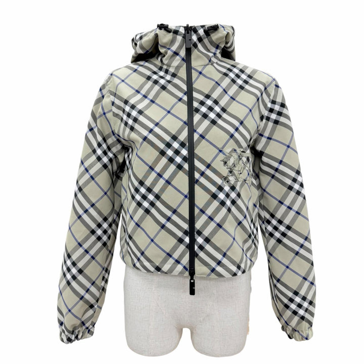 Excellent BURBERRY Jacket Checked Cropped Reversible Zip Up Beige XXS 8088340