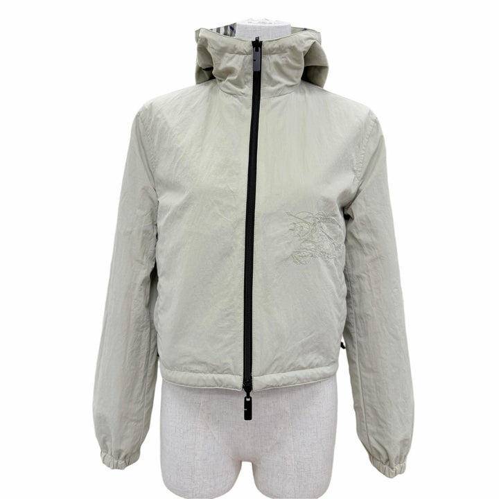 Excellent BURBERRY Jacket Checked Cropped Reversible Zip Up Beige XXS 8088340
