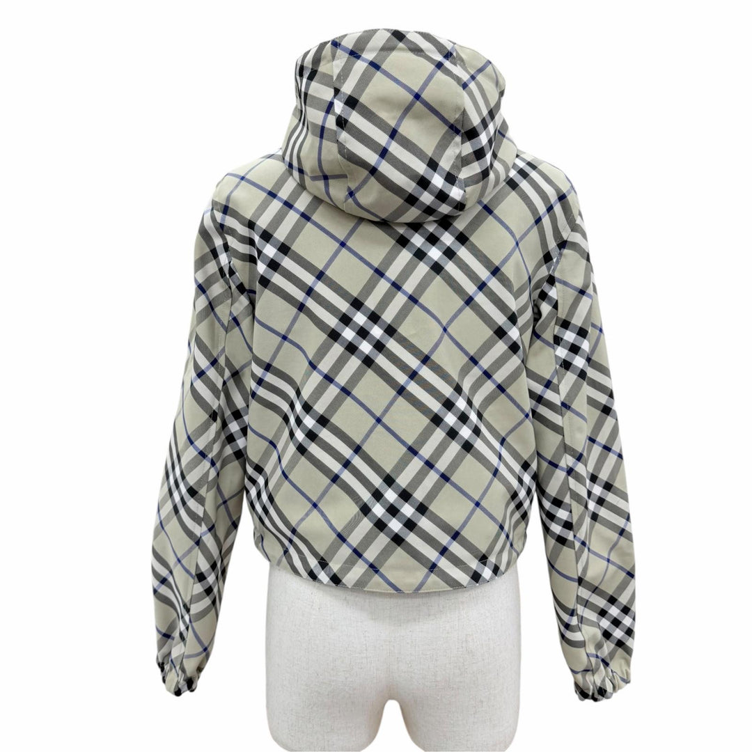 Excellent BURBERRY Jacket Checked Cropped Reversible Zip Up Beige XXS 8088340