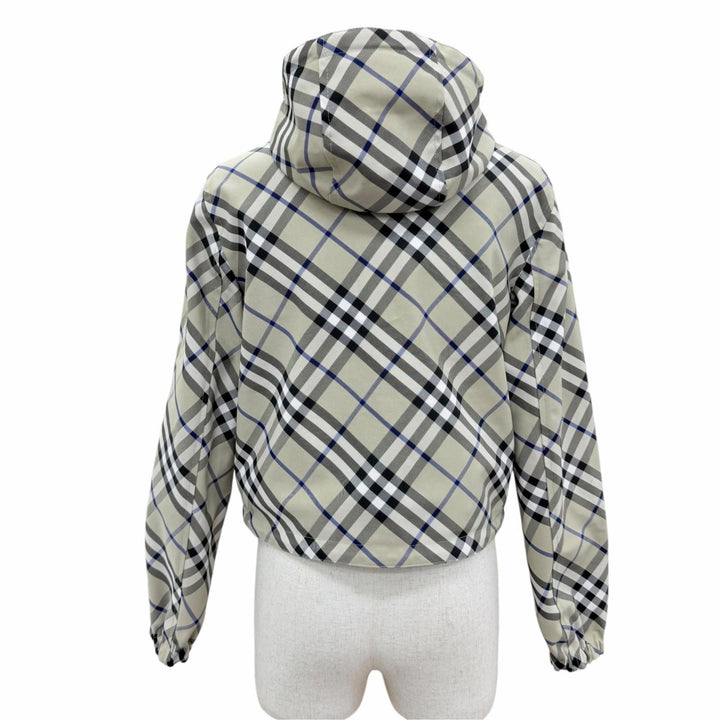 Excellent BURBERRY Jacket Checked Cropped Reversible Zip Up Beige XXS 8088340