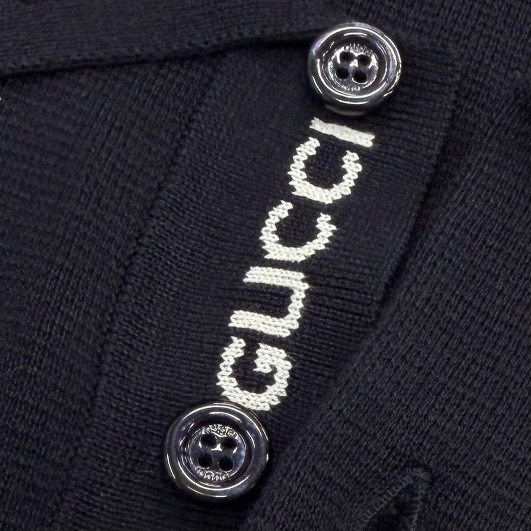 Pristine GUCCI Short sleeve polo shirt Web stripe logo Navy silk mens L 814994