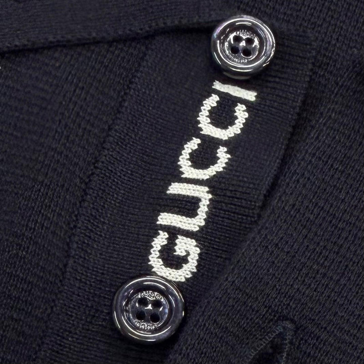 Pristine GUCCI Short sleeve polo shirt Web stripe logo Navy silk mens L 814994