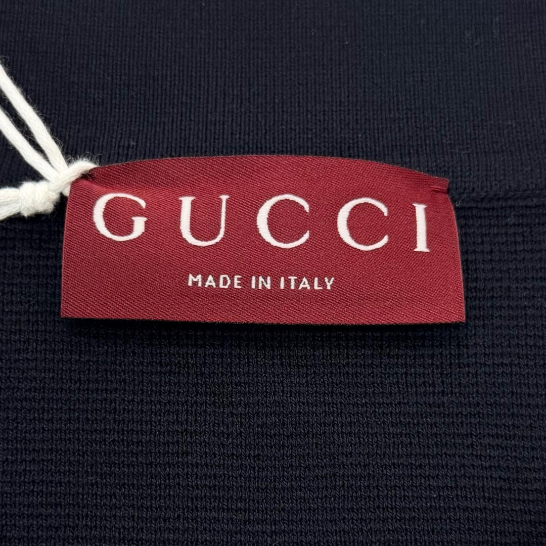 Pristine GUCCI Short sleeve polo shirt Web stripe logo Navy silk mens L 814994