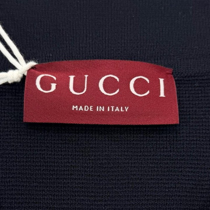 Pristine GUCCI Short sleeve polo shirt Web stripe logo Navy silk mens L 814994
