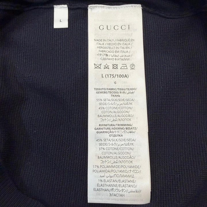 Pristine GUCCI Short sleeve polo shirt Web stripe logo Navy silk mens L 814994