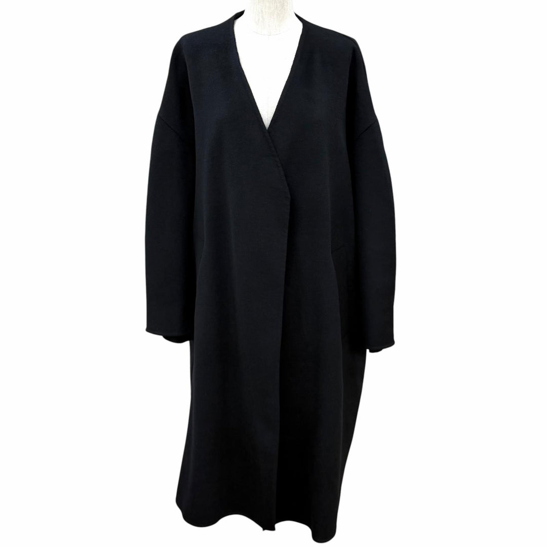 Excellent ENFOLD coat NO-COLLAR WIDE COAT Front open black wool 36 300HA130-1650