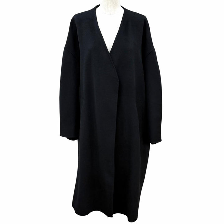 Excellent ENFOLD coat NO-COLLAR WIDE COAT Front open black wool 36 300HA130-1650