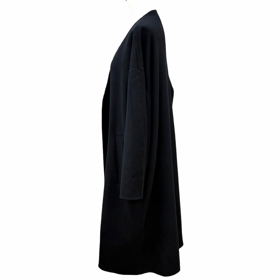 Excellent ENFOLD coat NO-COLLAR WIDE COAT Front open black wool 36 300HA130-1650