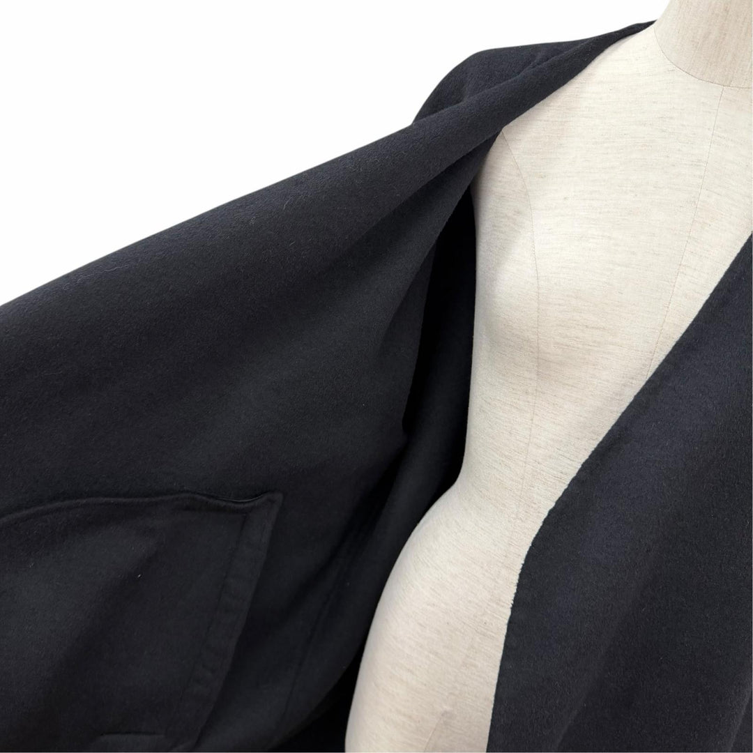 Excellent ENFOLD coat NO-COLLAR WIDE COAT Front open black wool 36 300HA130-1650