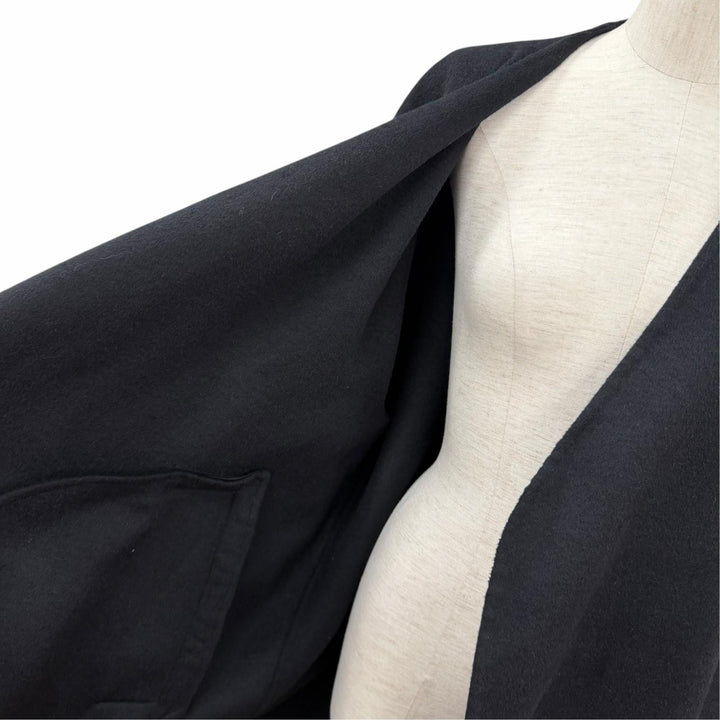 Excellent ENFOLD coat NO-COLLAR WIDE COAT Front open black wool 36 300HA130-1650