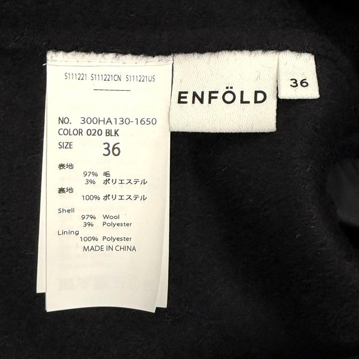 Excellent ENFOLD coat NO-COLLAR WIDE COAT Front open black wool 36 300HA130-1650