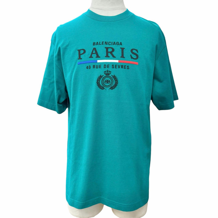 Excellent BALENCIAGA Short sleeve T-shirt PARIS FLAG TEE Embroidered logo 594579