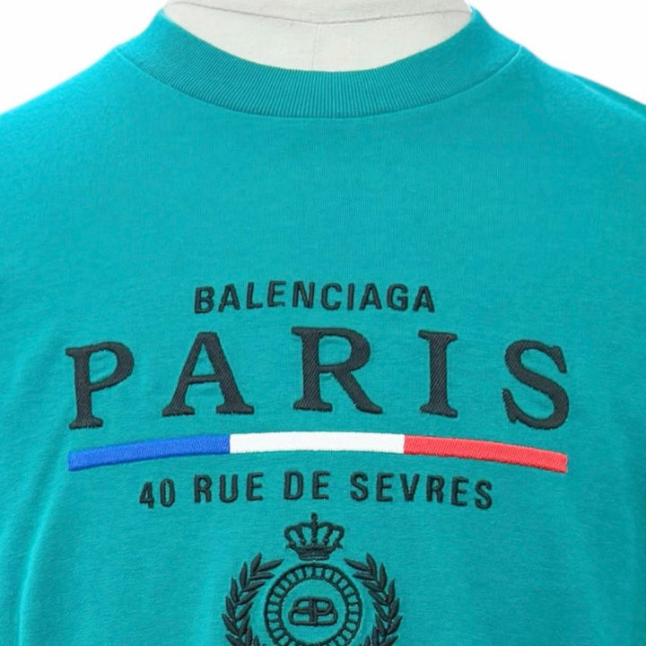 Excellent BALENCIAGA Short sleeve T-shirt PARIS FLAG TEE Embroidered logo 594579