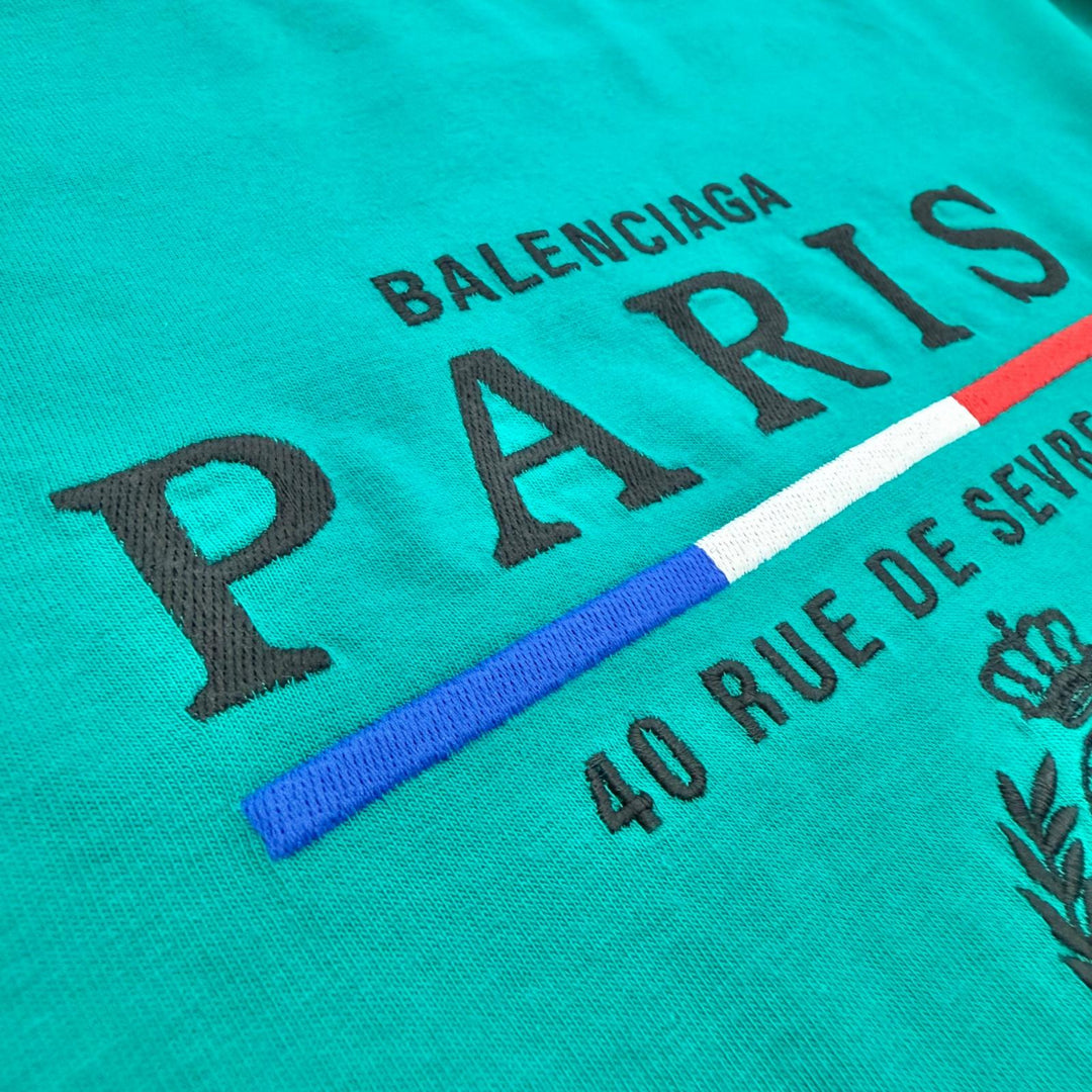Excellent BALENCIAGA Short sleeve T-shirt PARIS FLAG TEE Embroidered logo 594579