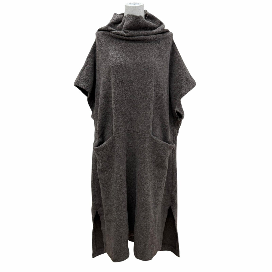 Great ISSEY MIYAKE coat Silk blend knit poncho Brown wool Women 2 IM13JH230