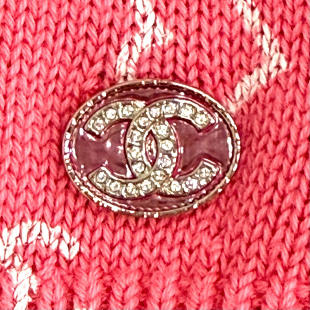 Excellent CHANEL COCO Mark All-Over Print V-Neck Knit Vest pink 38 P74201K10609