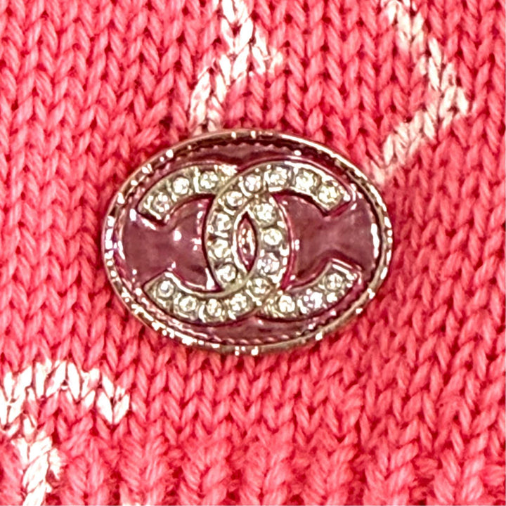 Excellent CHANEL COCO Mark All-Over Print V-Neck Knit Vest pink 38 P74201K10609