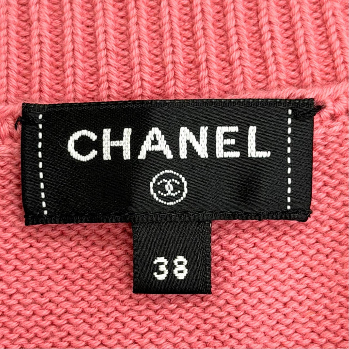 Excellent CHANEL COCO Mark All-Over Print V-Neck Knit Vest pink 38 P74201K10609