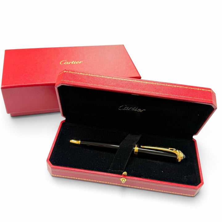 Excellent Cartier Ballpoint pen R de Cartier Twist type black Blue Gemstone mens