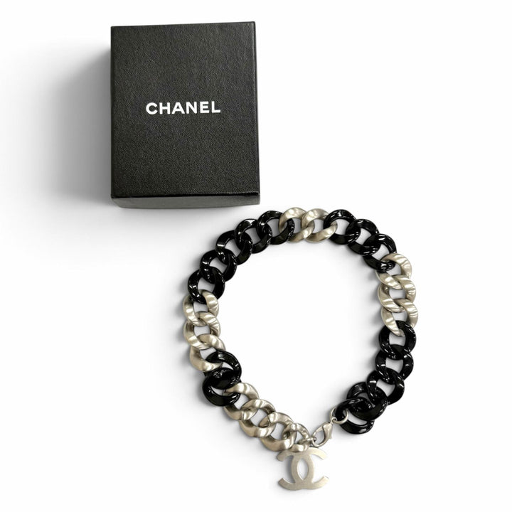 Great CHANEL Necklace COCO Mark Chain Choker Necklace Accessory black 07P