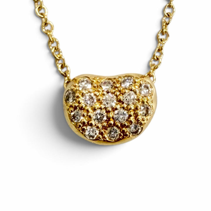 Excellent TIFFANY&Co. Bean Design Pendant Pave Diamond Necklace 750 Yellow Gold