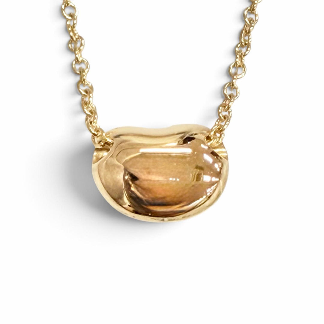 Excellent TIFFANY&Co. Bean Design Pendant Pave Diamond Necklace 750 Yellow Gold