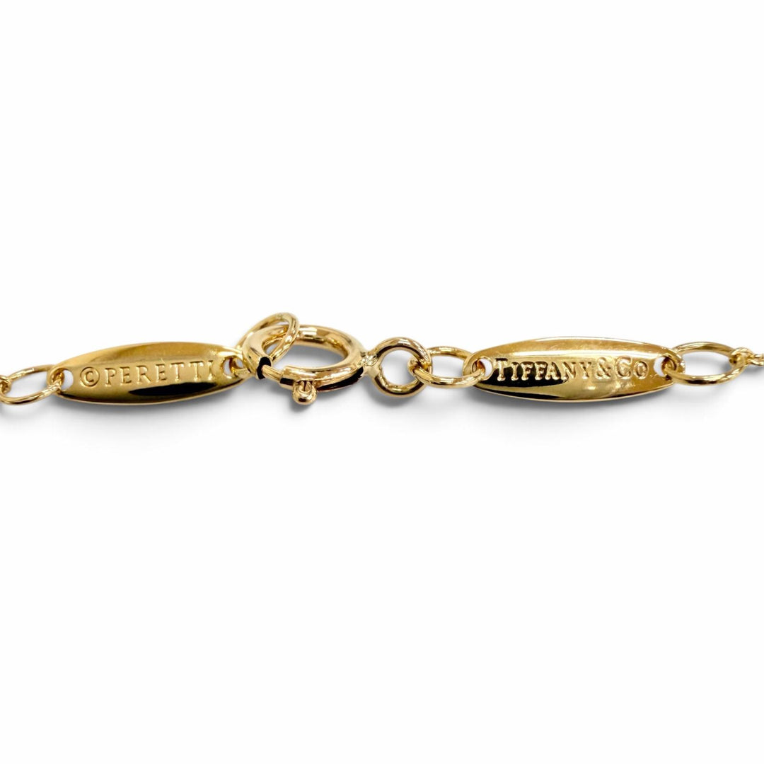 Excellent TIFFANY&Co. Bean Design Pendant Pave Diamond Necklace 750 Yellow Gold
