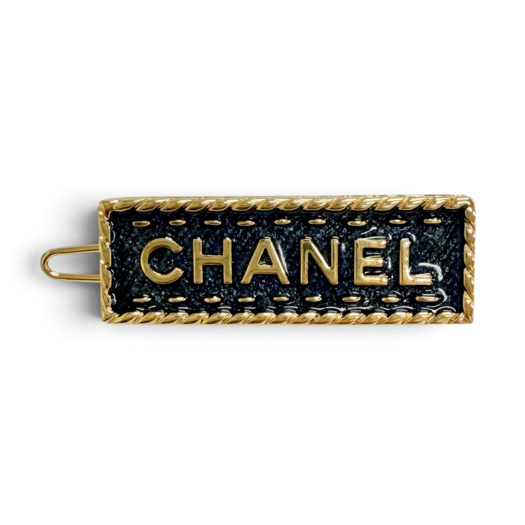 Excellent CHANEL hair accessory Logo denim design barrette hair clip blue I24P