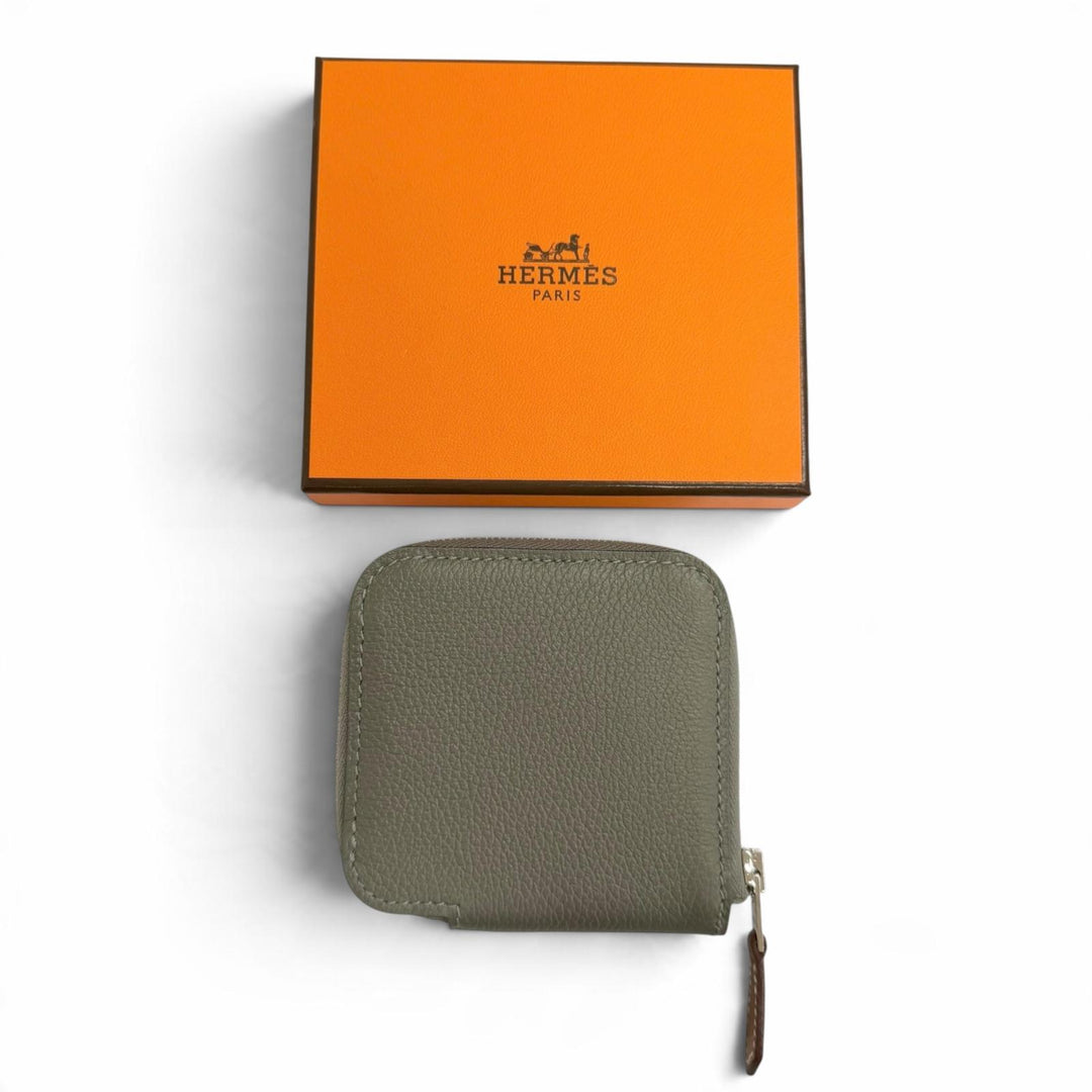 Excellent HERMES Coin case Azap Compact Mini Silkin Evercolor Leather mens