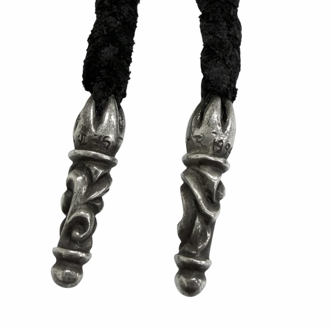 Great CHROME HEARTS Necklace LEATHER BRAID SCROLL Scroll Boro Tip