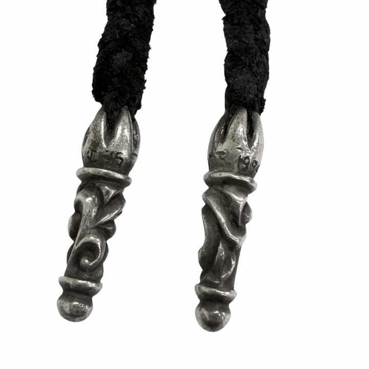 Great CHROME HEARTS Necklace LEATHER BRAID SCROLL Scroll Boro Tip