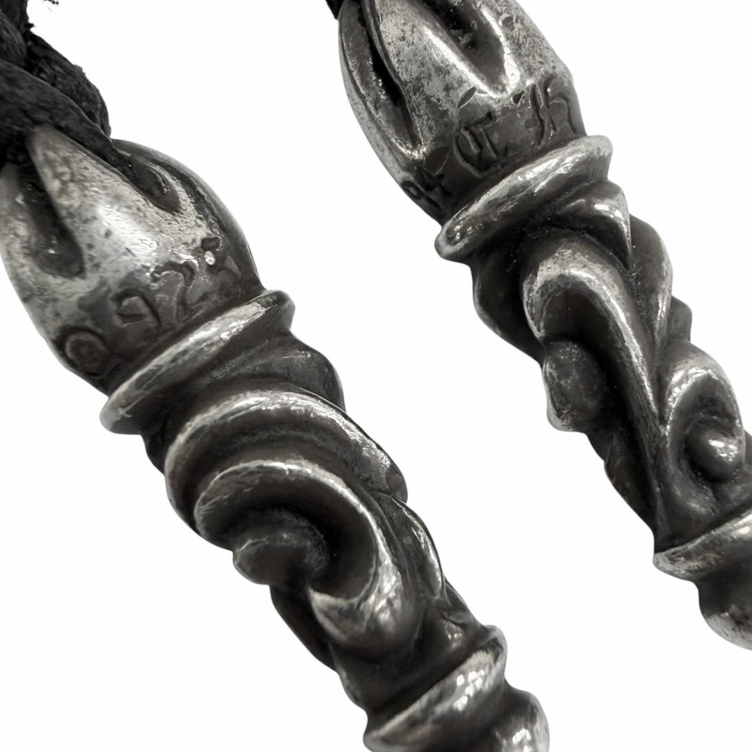 Great CHROME HEARTS Necklace LEATHER BRAID SCROLL Scroll Boro Tip