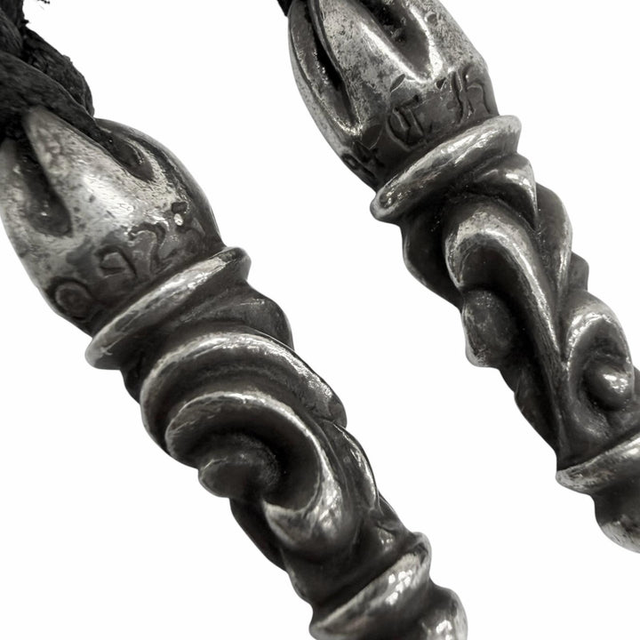 Great CHROME HEARTS Necklace LEATHER BRAID SCROLL Scroll Boro Tip
