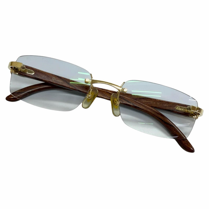 Very Good Cartier sunglasses C logo rimless two-point Brown Wood mens