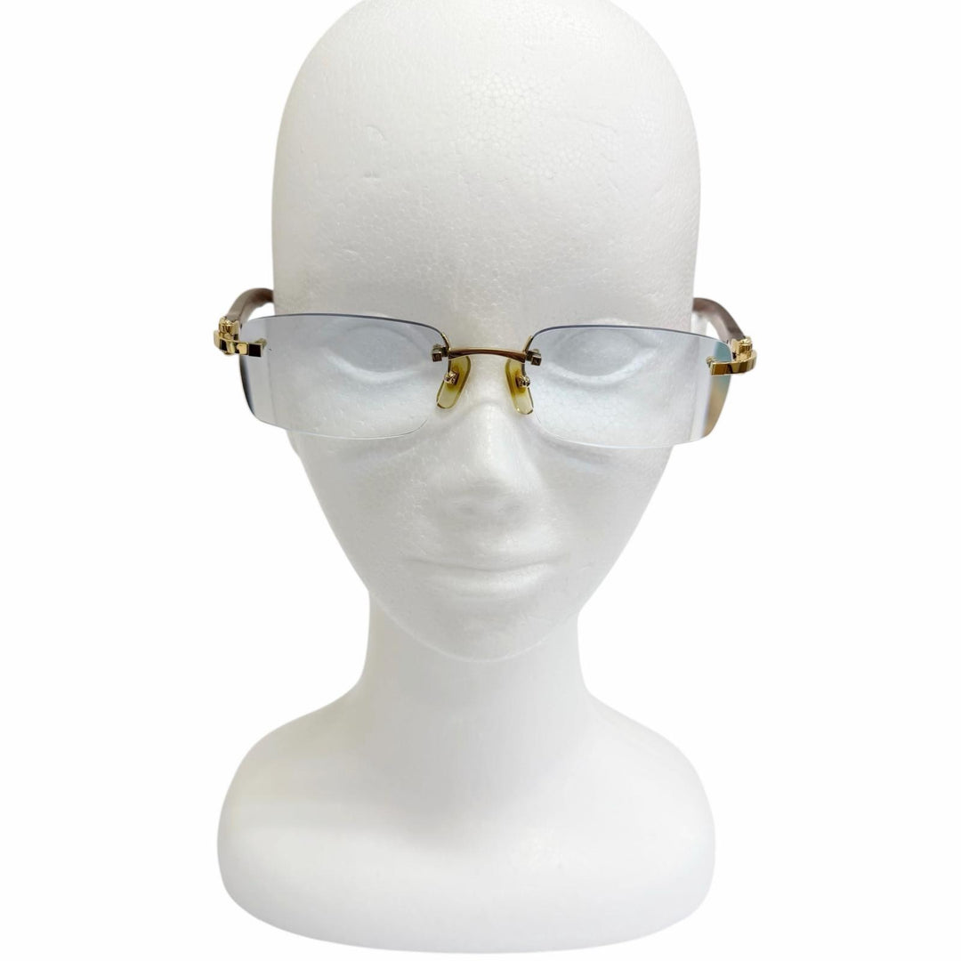 Very Good Cartier sunglasses C logo rimless two-point Brown Wood mens