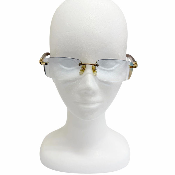 Very Good Cartier sunglasses C logo rimless two-point Brown Wood mens