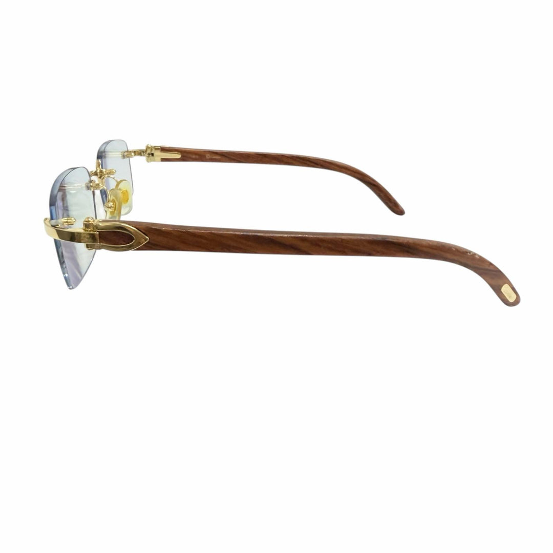 Very Good Cartier sunglasses C logo rimless two-point Brown Wood mens
