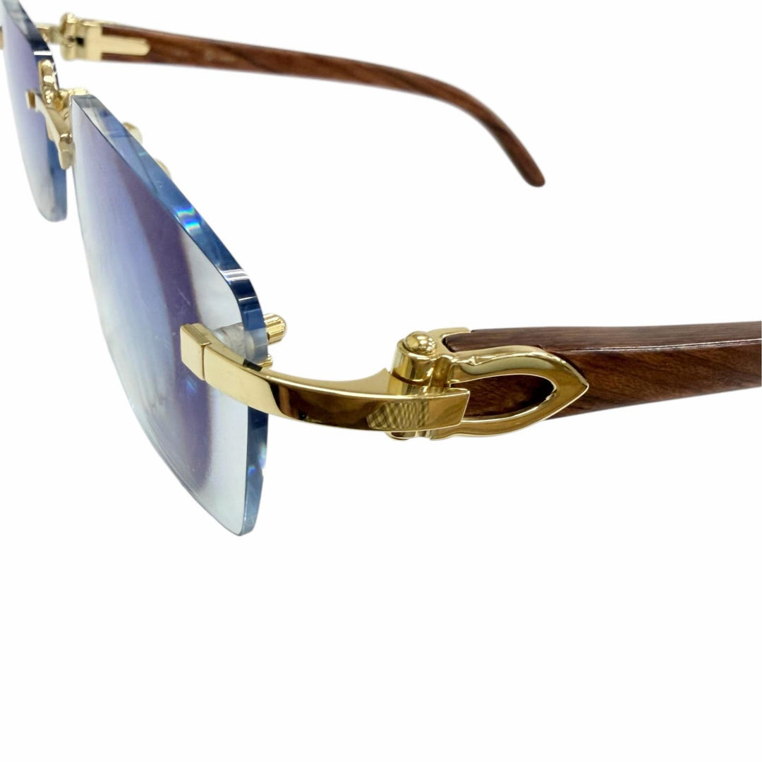 Very Good Cartier sunglasses C logo rimless two-point Brown Wood mens