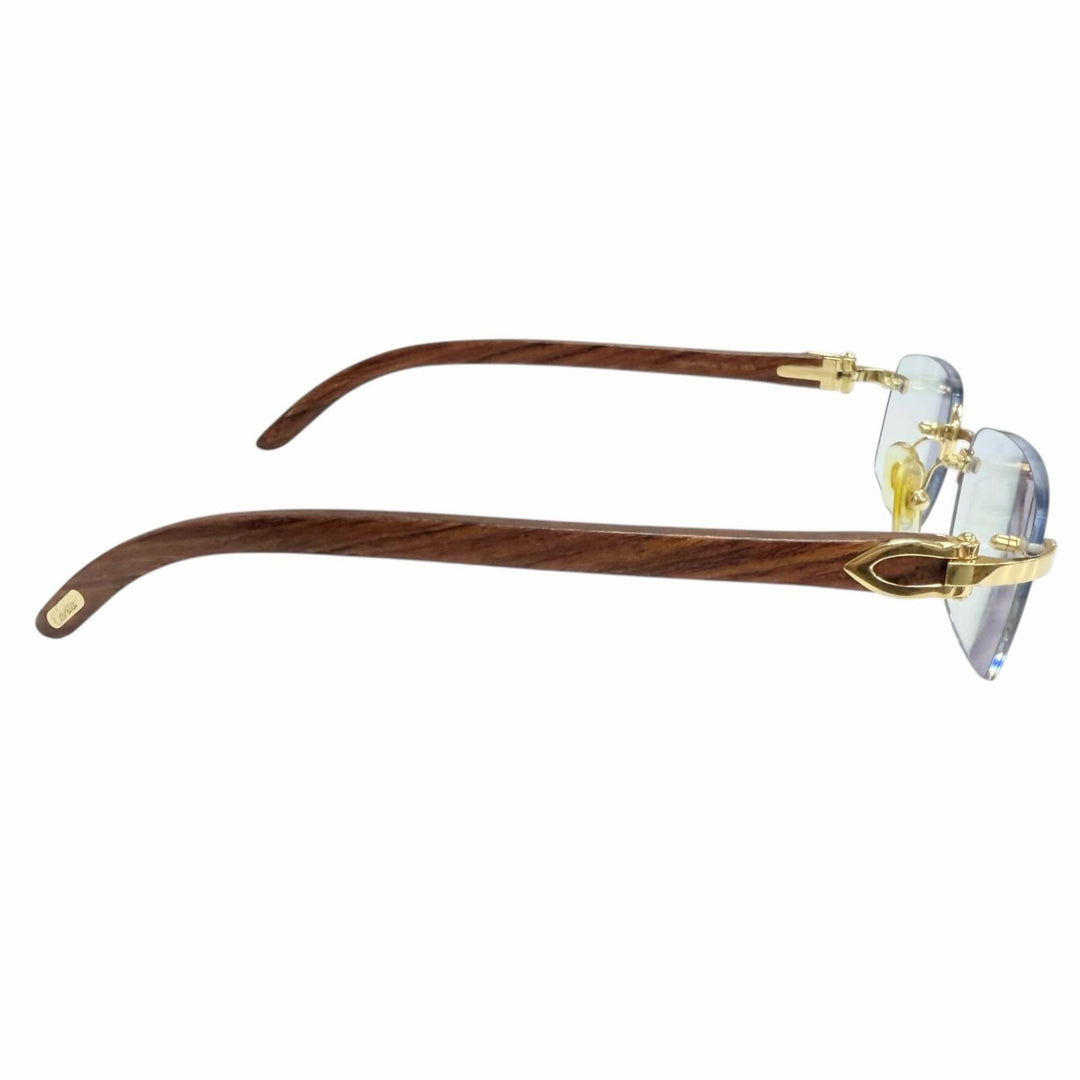 Very Good Cartier sunglasses C logo rimless two-point Brown Wood mens